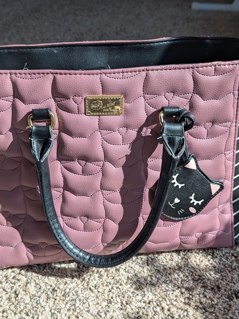 Women's Betsey Johnson Shoulder Bag Purse. Cats. Pink, Black And White.